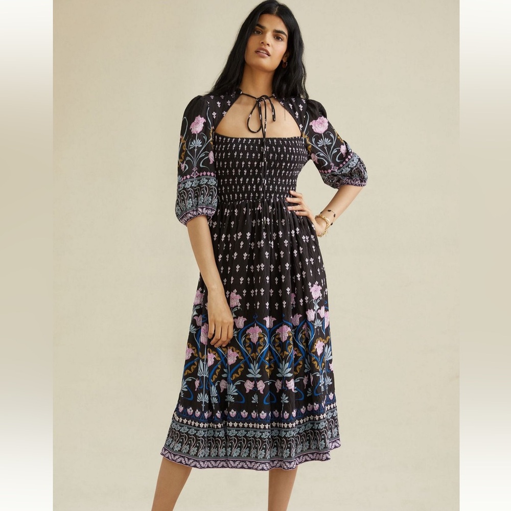 Anthropologie Dasha Smocked Midi Dress - L